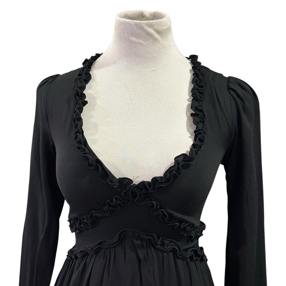 Altar'd State Genevieve Black Babydoll Ruffle Long Sleeve Mini Dress - Size XS - Picture 4 of 16